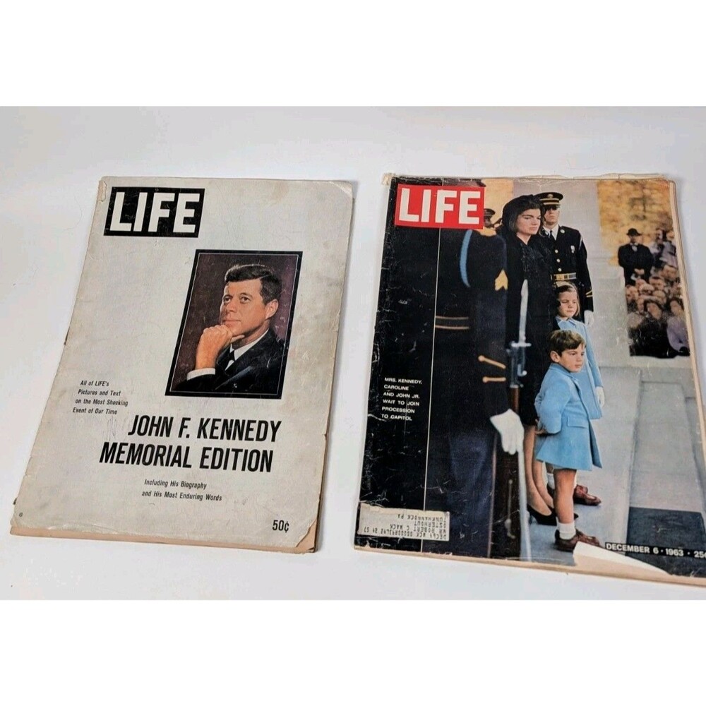 Lot 2 Vintage LIFE Magazines JFK Memorial Funeral Jackie Kennedy 1963 1964